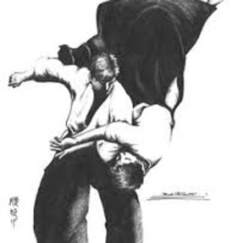 Traditional black and white Aikido illustration